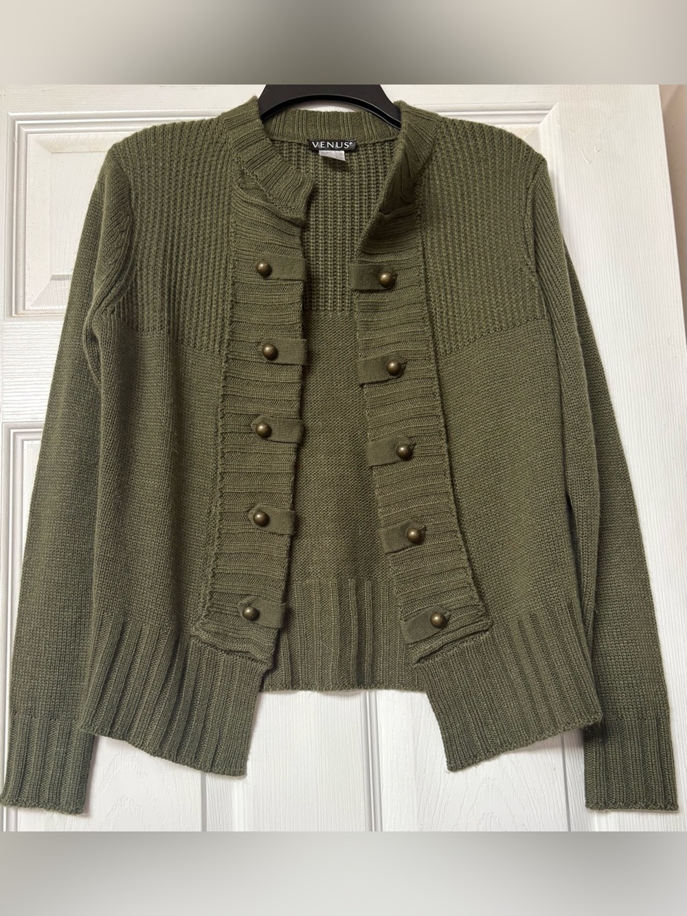 VENUS Olive Military-Style Button Front Cardigan. Size XS